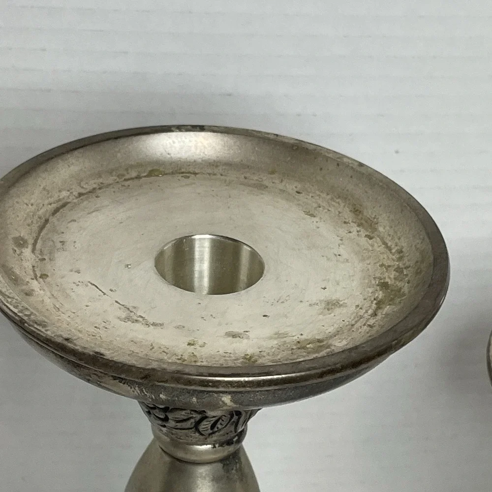 Pottery Barn Candlestick Three Primitive Farmhouse English Cottage Silver tone